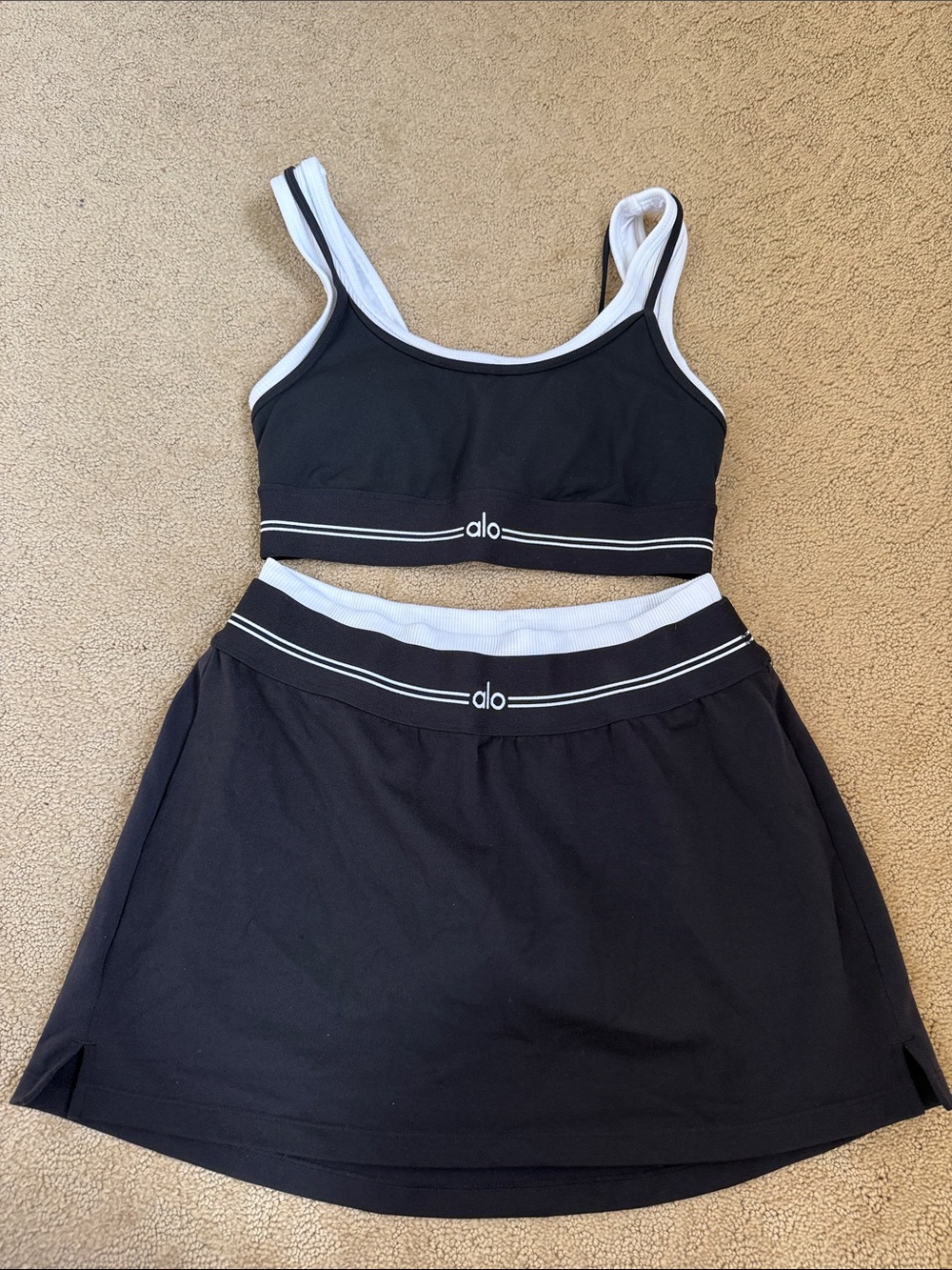 ALO Yoga Black and White Two-Piece Skirt Set